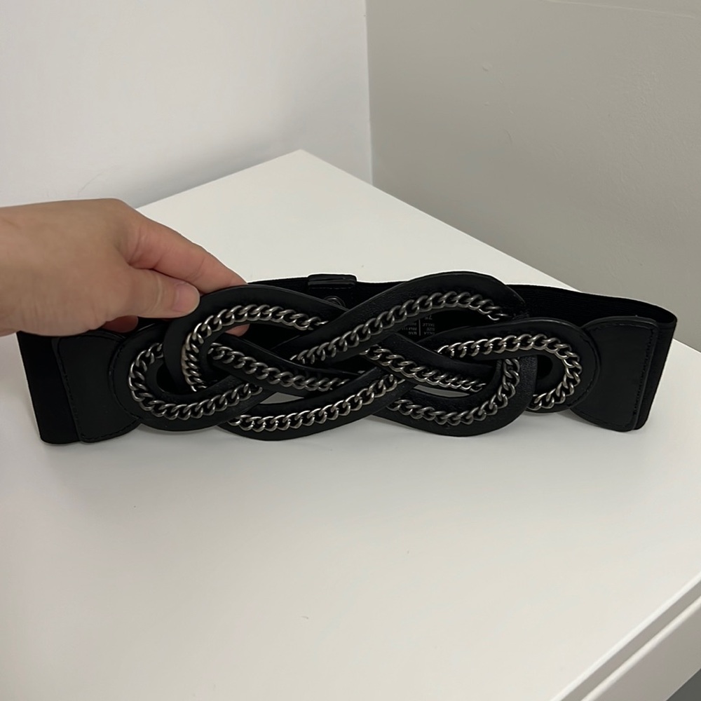 black chain and knot design wide elastic waist belt